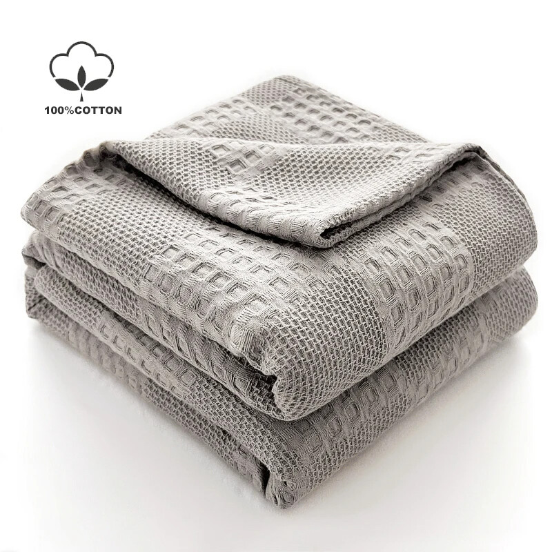 Soft Breathable Cotton Waffle Throw Blanket for Twin Queen King Bed