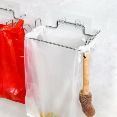 New Stainless-Steel Over Door Plastic+Bag Holder Cupboard Rubbish Bin Bag  Holder UK