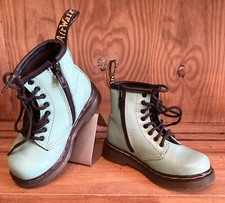 Dr Martens Air Wair 1460T Sea Foam Green Leather Side Zip Boots Sz 7 Toddler