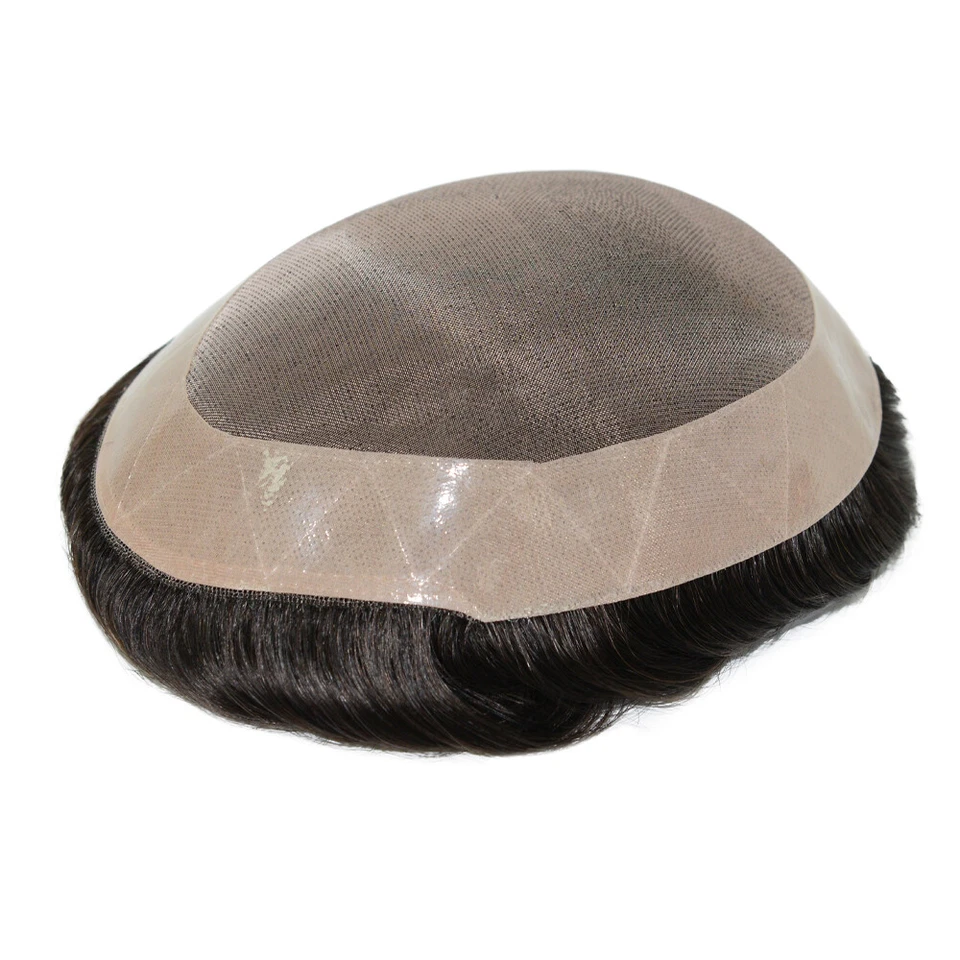 Sistema de reemplazo de cabello humano para hombre Pieza de pelo duradera Mono fino Piel Toupee Foto 4 de 4