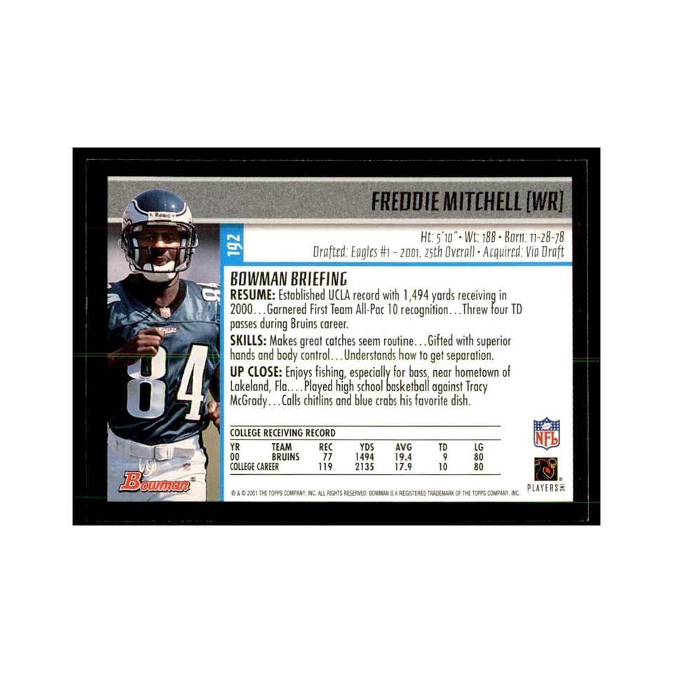 2001 Bowman Freddie Mitchell RC Football Cards #192 - Image 2 of 3