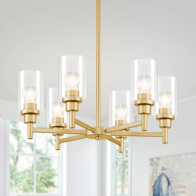 Peblto Modern Gold 6-Light Chandelier with Glass Shades for Dining Room.-