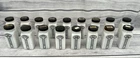 LOT OF 17 VINTAGE MILK GLASS GRIFFITHS SPICE JARS WITH BLACK METAL LIDS
