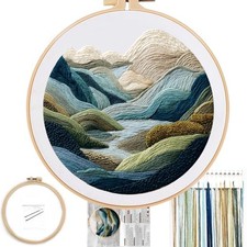 Embroidery Kit for Beginners, Nature Hills Landscape Pre-Stamped Green Hills