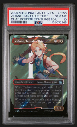 2025 MTG FINAL FANTASY ZIDANE, TANTALUS THIEF BORDERLESS SURGE FOIL PSA 10 (A)
