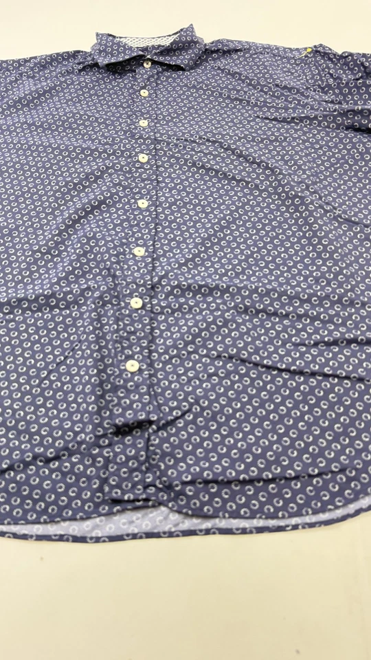 Bugatchi Shirt Mens XL Blue Classic Fit Short Sleeve Button Up Patterned Casual - Image 2 of 4
