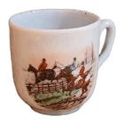 Miniature Cup Fox Hunting Horses Riders Fence Porcelain 2 1/4"