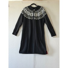 T by Talbots Womens 2X Black Fair Isle Quarter Zip Knit Sweater Dress Cotton