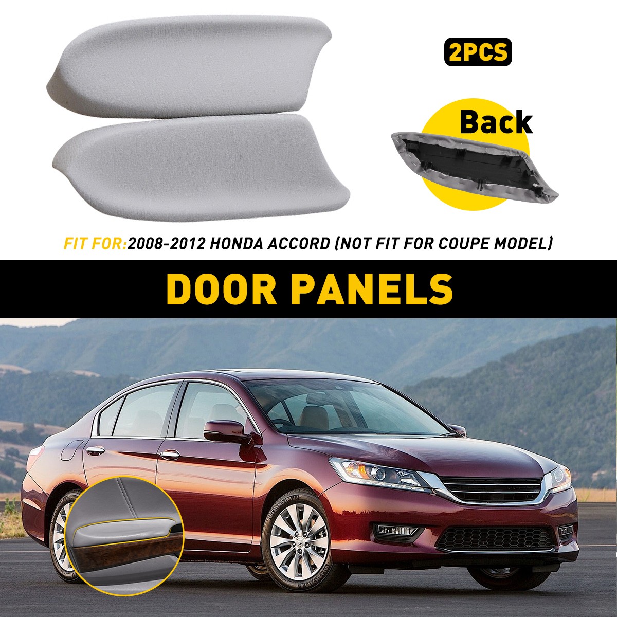 2-Piece Black Leather Armrest Lid Pad Set For 2008-2012 Honda Accord Front Doors 3 thumbnail image