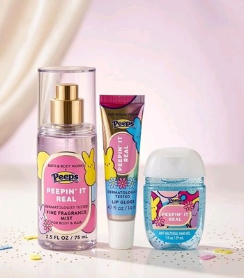 NEW PEEPS Travel Body Mist, Lip Gloss & Hand Sanitizer 3 Piece Easter Gift Set