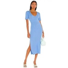 Bardot Ribbed Knit Short Sleeve Midi Dress in Cornflower Blue Size Small