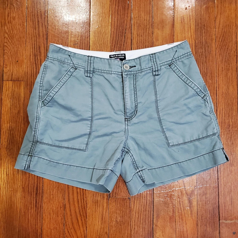 Polo Jeans Co Ralph Lauren 短裤女式 6 绿色休闲斜纹布平底前口袋 — 第 3/4 张图片