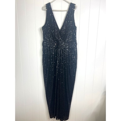 Badgley Mischka Putting On The Glitz Paillettenkleid schwarz festliches langes Kleid GR. 20