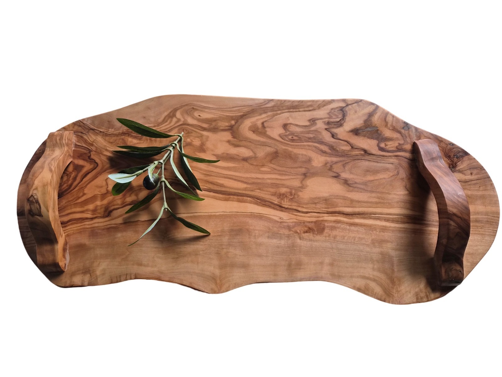 Plateau à fromage en bois d'olivier massif et couteau forgé artisanal 35cm