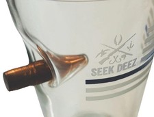 Thin Blue Line Pint Glass w/CNC'd Copper Bullet Lead/Gunpowder Free Seek Deek.