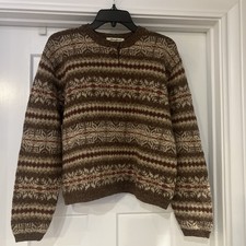 Vintage Eddie Bauer LARGE Wool Blend Sweater Women  s Beige Brown Red Pattern
