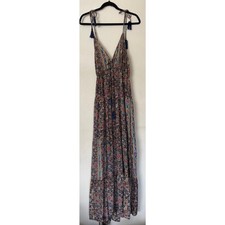 Raga Kavita Tie Tassel Maxi Dress Blue Pink Yellow Paisley Print Boho Sz S