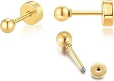 Dainty Flat Screw Back Ball Stud Earrings for 3mm Flatback Ball, 14K Gold