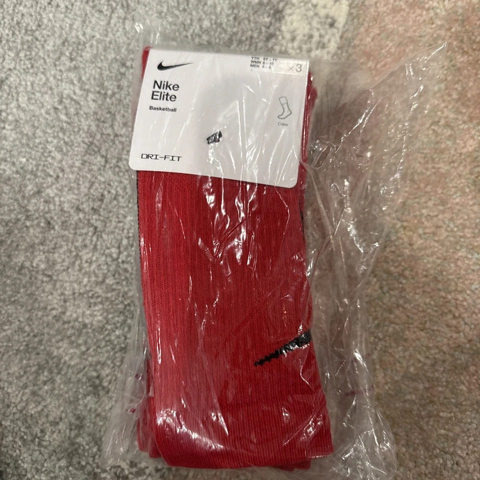 Calcetines Nike Elite Crew negros y rojos talla YTH 5Y-7Y WMN 6-10 talla pequeña baloncesto Foto 4 de 4