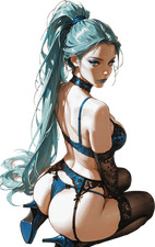 Blue-haired girl sitting Vinyl Car Decal Sticker 7" Weatherproof