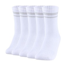 YUEDGE Mens Striped Terry Cushioned Crew Socks, Moisture Wicking Combed Cotto...