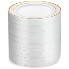 Munfix 100 Gold Plastic Plates Set, 7 Inch Disposable Dessert Appetizer Plate...