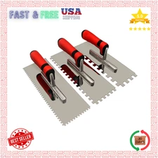 3 Pcs Stainless Steel Square Notched Trowel Set for Wall and Floor Installation.