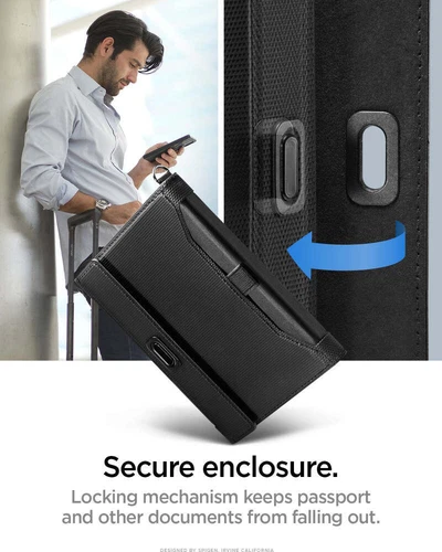 Spigen RFID Blocking Passport Travel Card SIM Pen Holder Leather Slim Cover Case - Picture 5 of 63