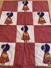 Holly Hobbie Style Quilt Wall Hanging Childrens Nursery Red Brown