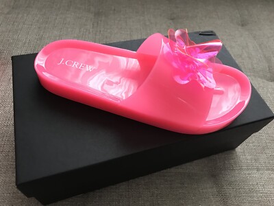 NIB J CREW Hot Pink Neon Flower Pool Slide Sandals Size