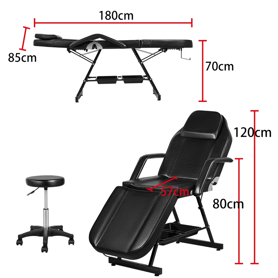 180CM Massage Table Beauty Bed Chair Stool Set Adjust Tattoo Recliner Therapy - image 2 of 4