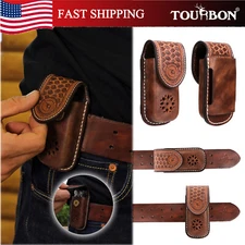 TOURBON Leather Multitool Belt Holster Folding Knife Horizontal/Vertical Sheath