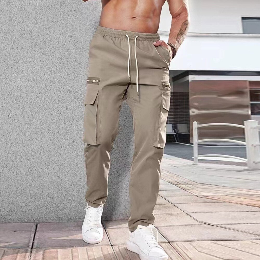 Men Drawstring Elastic Waist Joggers Pants Trousers Cargo Pants