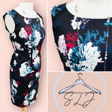 Ladies M&S Size 12 Black Floral Dress Evening Wedding Autumn Excellent L2