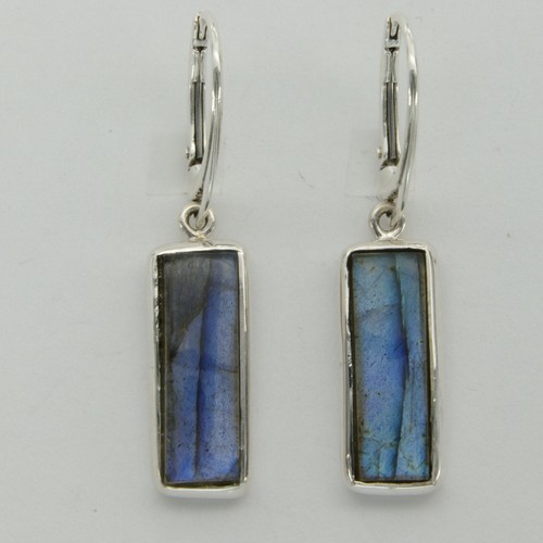 Genuine Rectangle Square LABRADORITE Earrings 925 STERLING SILVER Leverback #2e
