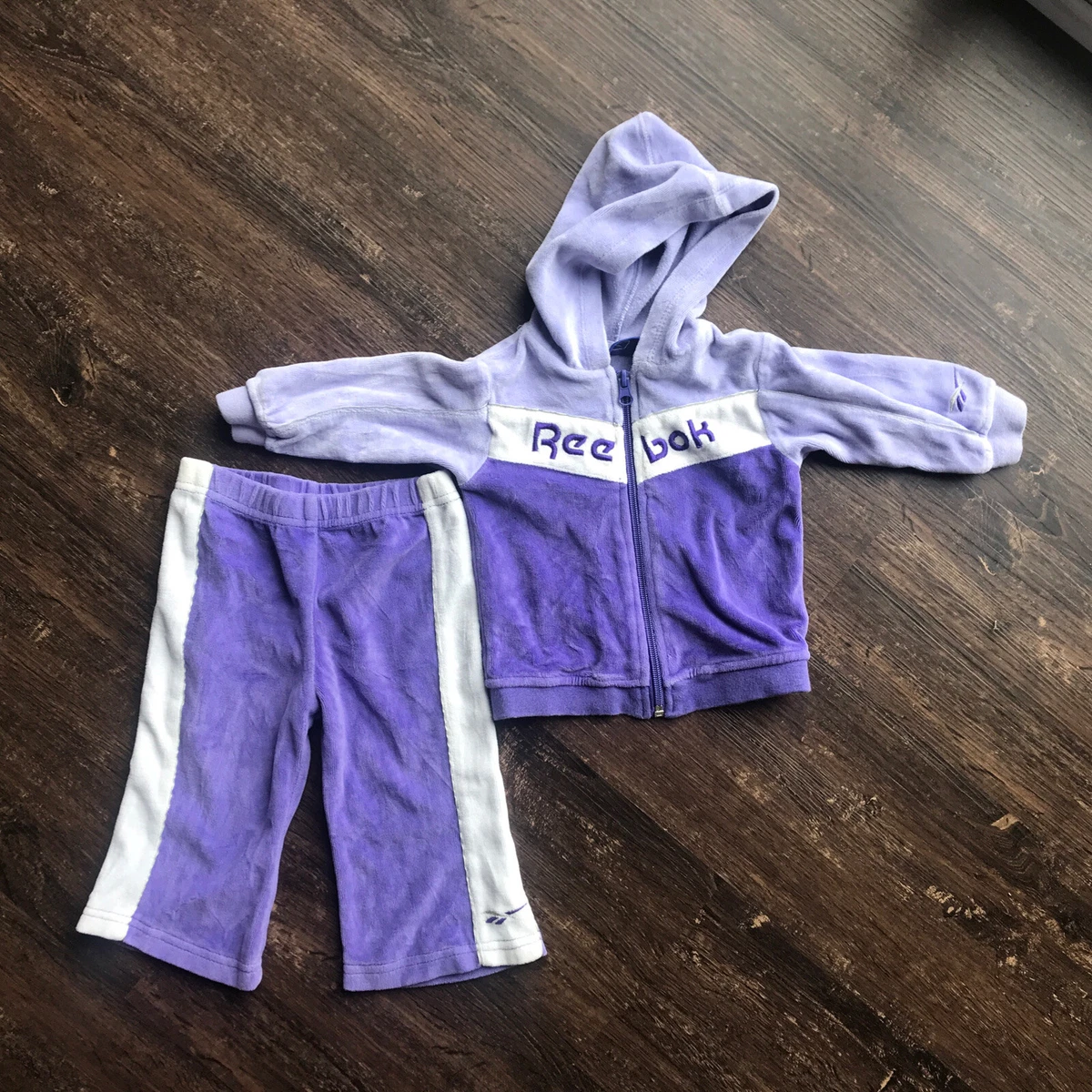 Velour Velvety Toddler Purple Reebok Outfit/Track Suit/Sweat Suit-Sz 12  Month