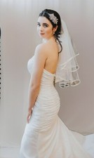 Nowy welon ślubny Bianco Evento satynowa krawędź z grzebieniem kość słoniowa 2T BE2