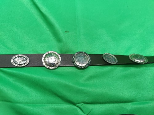 silver tone concho belt 11 medallions brown leather 38" Total Length - Picture 3 of 6