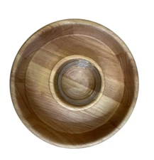 Wooden Brown Vintage Dip & Chips Vegetables Serving Tray Centered Glass Solid