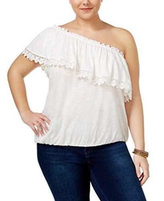 American Rag Plus Size Crochet-Trim One-Shoulder Top, Egret, 2X