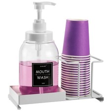 24oz Mouthwash Dispenser Pump Bottle and Cup Holder Set with Tray for Bathroom