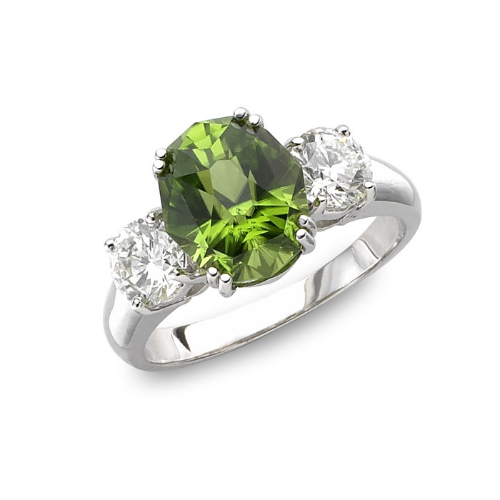 Peridot Engagement Ring - Set with Diamonds in 18k Yellow Gold  - 4.5 CTW-image