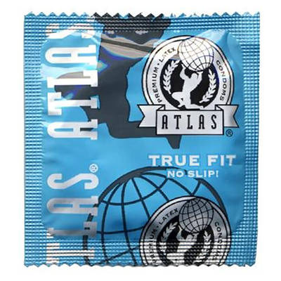 Atlas True Fit Snugger, Tighter Fit Lubricated Latex Condoms + Brass Pocket Case