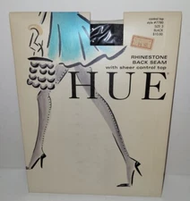 HUE Control Top Rhinestone Sheer Pantyhose Black Sz 3 Vintage New 