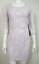 NWT Lulus Womens Dress Size Medium Lace Floral Lilac 3/4 Sleeve Midi Cocktail