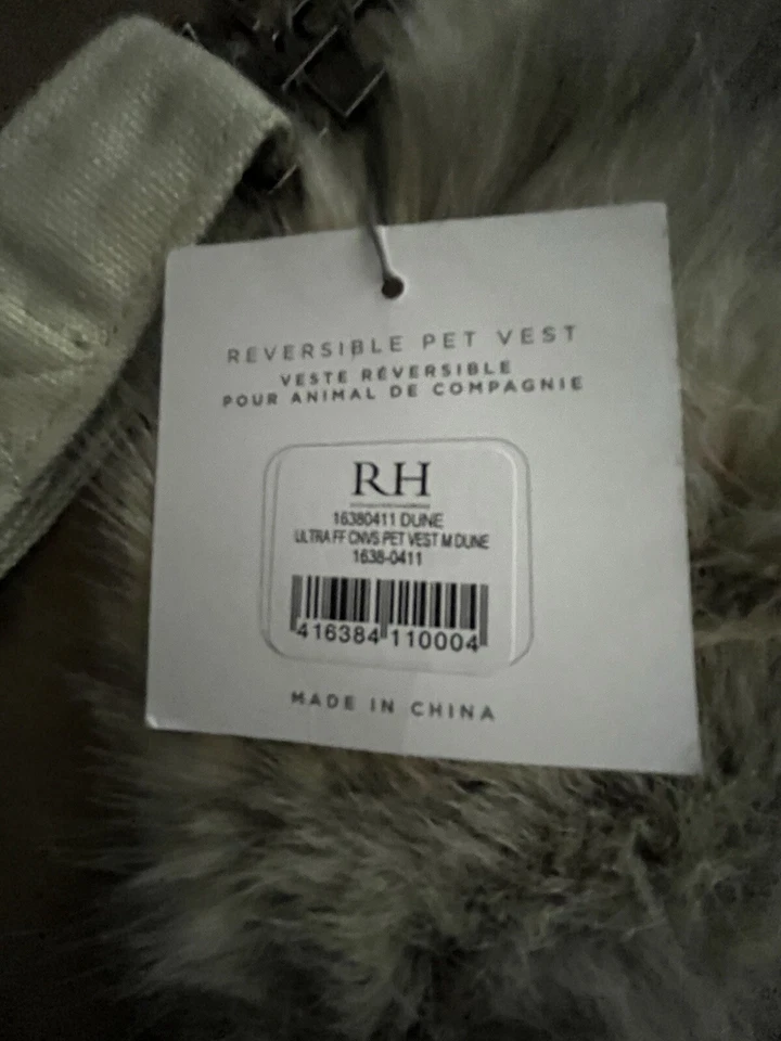 Restoration Hardware Dog Sweater/Vest Medium Sweater Faux Fur NWT Reversible - Image 4 of 4