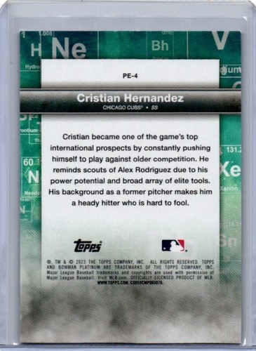 2023 Bowman Platinum - Precious Elements #PE-4 Cristian Hernandez (RC) /250 - Picture 2 of 2