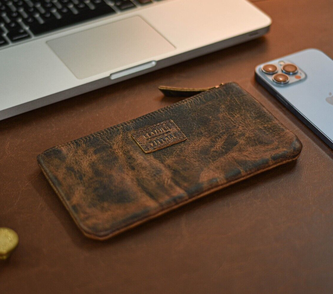 Leather Pencil Pouch Pen Case-Brown Elegant and Practical Zipper Pouch