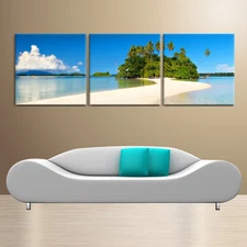 Beach/Seascape/Palm Tree ready to hang 3 Panel picture mounted on MDF/canvas art
