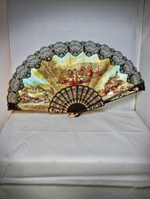 Vintage Spanish Lace Folding Hand Fan La Merienda f. Goya Abanico Black Lace 18